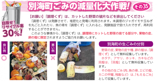 調理くず排出時の注意事項（広報べつかい平成29年12月号より）