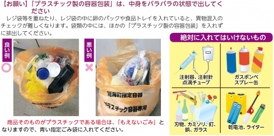 プラスチック製容器包装排出時の注意事項（広報べつかい平成30年1月号より）